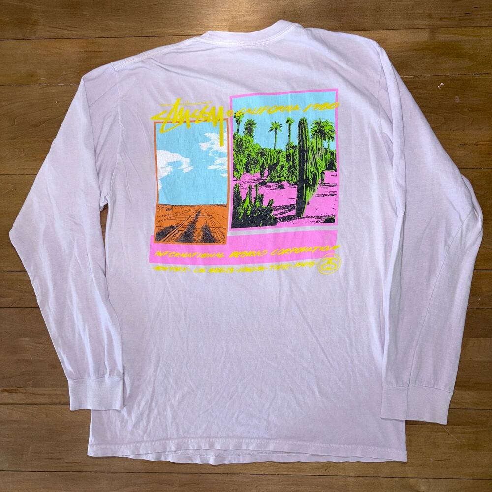 Stussy Palm Desert Pigment Dyed Long Sleeve Tee Natural Cream Size SZ M